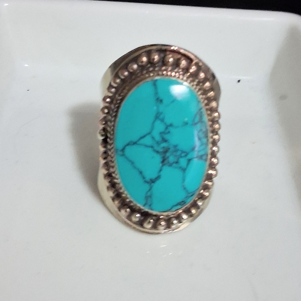 VINTAGE TIBETAN TURQUOISE RING SIZE 10 - Picture 2 of 6